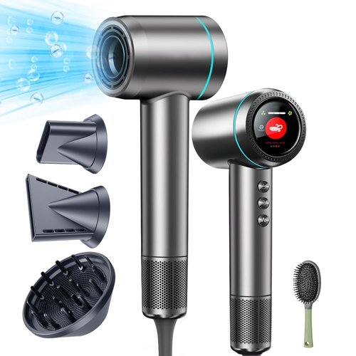 Hair Dryer,150,000RPM High Speed Blow Dryer,Negative Ionic Care Hair Dryer for Fast Drying,HD Display Hair Dryer with Magnetic Diffuser & Nozzle,4 Temps & 3 Speeds for Home Salon Travel and Gift