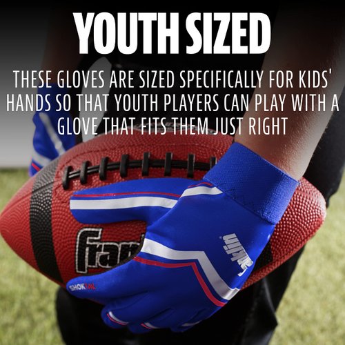 Franklin Sports Youth Football Receiver Gloves - Shoktak Youth Gloves - Kids Football Receiver Gloves - High Grip Football Gloves for Kids - Black/Royal - Youth Medium