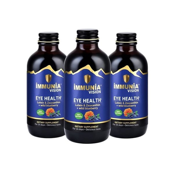 Immunia Vision. Lutein & Wild Blueberry, Elderberry Concentrate. Eye Health Antioxidant Supplement. Concentrated Formula. Delicious Taste. 5 ml/Day. (3-Pack)