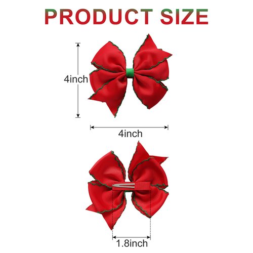 4Pcs Christmas Hair Bows Clips Ribbon Hair Accessories Red Green Xmas Barrettes Party Decorations for Women