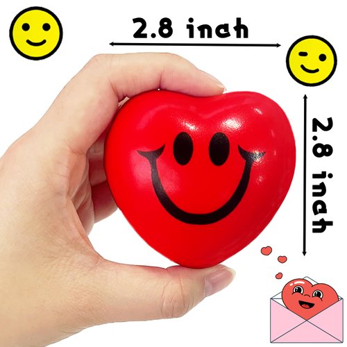 24 PCS Valentine's Day Heart Stress Balls,Red Smile Face Squeeze Balls,Heart Shaped Foam Balls for Kids and Adults,Valentine Party Favors
