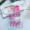 24Pcs Pink Press on Nails Long Square Fake Nails with Cute Nails Rhinestones Design Acrylic Glue on Nails Full Cover Y2K False Nails Pink Artificial Nails for Women Girls Nail Decoration