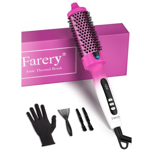 FARERY 1.5-Inch Thermal Brush - Ceramic Ionic Heated Round Brush for 90's Full-Bodied Style, Volumizing, Smooth Hair & Natural Curls, Dual MCH Heating, Digital Display, 9 Temperature, Dual Voltage