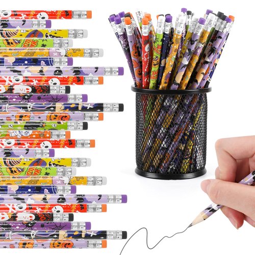 CCINEE 48 Pack Halloween Pencils for Kids,Assorted Design Pencils Bulk with Erasers for Halloween Party Supplies Goodie Fillers Trick or Treat Gift