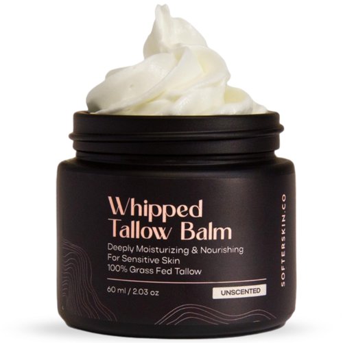 Beef Tallow for Skin (Unscented 2 oz) - Whipped Tallow Balm for Face and Body - Natural Moisturizer for Sensitive Dry Skin - Handmade Body Butter - 100% Grass-Fed Tallow Cream for Skincare - Belly Butter Lotion
