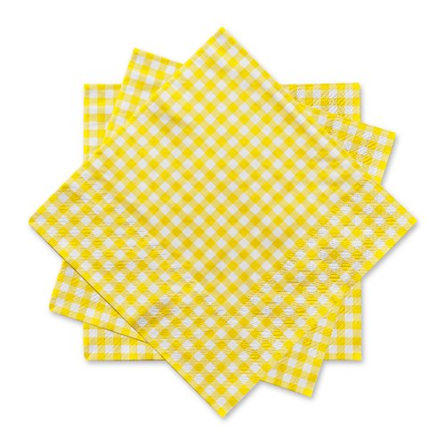 Gatherfun Party Supplies, Disposable Paper Napkins Yellow and White Gingham Napkins for Easter Party（3-ply, 6.5X6.5 in, 50-Pack)