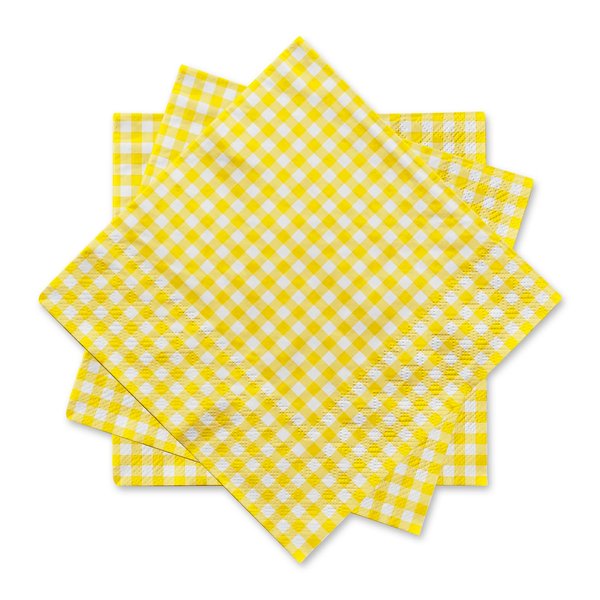 Gatherfun Party Supplies, Disposable Paper Napkins Yellow and White Gingham Napkins for Easter Party（3-ply, 6.5X6.5 in, 50-Pack)