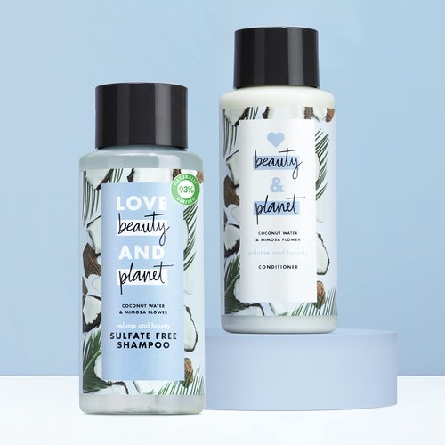 Love Beauty And Planet Coconut Water & Mimosa Flower Volume and Bounty Thickening Shampoo and Conditioner for Fine Hair, Paraben Free, Silicone Free, and Vegan, 2 count - 13.5 oz each