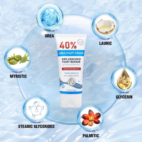 OUKEYA Urea Cream 40 Percent Tube 3 Oz,, Urea Foot & Hand Cream for Dry Cracked, 40 per Urea Lotion for Feet Maximum Strength