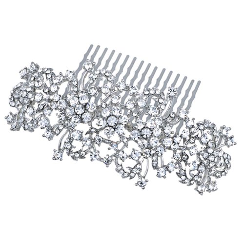 ALILANG Silvery Tone Crystal Rhinestone Flower Filigree Bridal Hair Comb