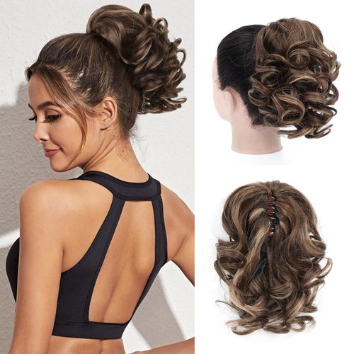 Ponytail Extension, 9 Inch Loose Short Curly Pony Tails Hair Extensions, Wavy Ponytail Hairpieces for Women (Light Brown Mixed Blonde)