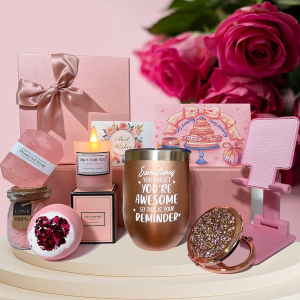 Cute pink stuff-Birthday Gift for Woman-Get Well Soon Gifts for Her-Care Package for Women-Sympathy Gifts-After Surgery Feel Better Self Care Gifts-Happy Bath Set Relaxing Spa Gift