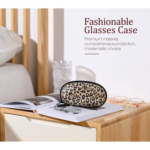 MoKo Sunglasses Case with Carabiner, Unisex PU Shockproof Protective Travel Zipper Eyeglasses Carry Case Glasses Storage Holder for Men Women, Leopard