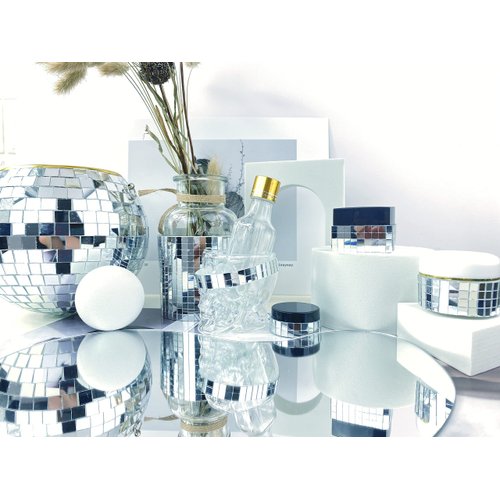 REDODECO Real Glass Silver Mirrors Mosaic Tiles Sticker for Craft Square Glass Tiles Self Adhesive,5mm by 5mm (Silver, 2400PCS)