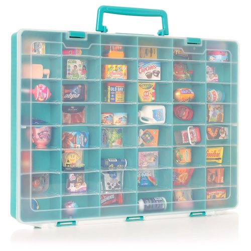 MYMOON HOME Plastic Toy Storage Case Compatible with Mini Brands Collector Toys, Shopkins, Real Littles, and LOL Surprise Series 1, 2, 3, 4, Collectible Compartments for Miniatures (Teal)