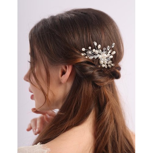 BERYUAN Crystal Rhinestone Pearls Wedding Hair Comb Birdal Rhinestone Pearls Headpiece Silver Gold Rose Gold Crystal Rhinestone Bridal Wedding Comb for Women (silver)