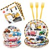 WERNNSAI Construction Party Supplies Set - 64 PCS Dump Truck Themed Plates Napkins and Forks Disposable Construction Party Tableware for Kids Boys Baby Shower Birthday Party Serves 16 Guests