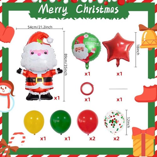 Christmas Balloons Set, Christmas Theme Party Decorations, Santa Claus Balloon, Star Balloons, Merry Christmas Party Supplies, Christmas Printed Round Balloon (A)