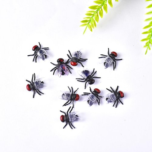 UUYYEO 100 Pcs Halloween Plastic Flies Realistic Little Flies Mini Tiny Flies Scary Insects Insect Miniatures Funny Prank Props Party Supplies