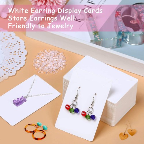 anezus White Earring Cards, 400 Pcs Earring Packaging Supplies Kit with Earring Display Holder Cards Self-Sealing Bags Earring Backs, Cardboard Paper Necklace Cards for Jewelry Display