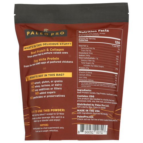 PaleoPro Protein Powder Grass-Fed, Pastured, Cage-Free Protein | Gluten Free, Dairy Free. No Sugar, Soy, Grains or Net Carbs | Paleo & Keto Friendly - Plain Naked, 15 Servings