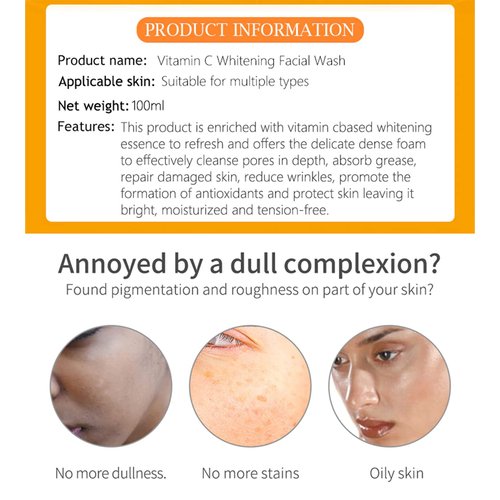 DISAAR Beauty Skincare Vitamin C Facial Wash Foam Hyaluronic Acid Berry Glutathione Moisturizing Cleaning Anti-Acne Oil Control Essence 100ml