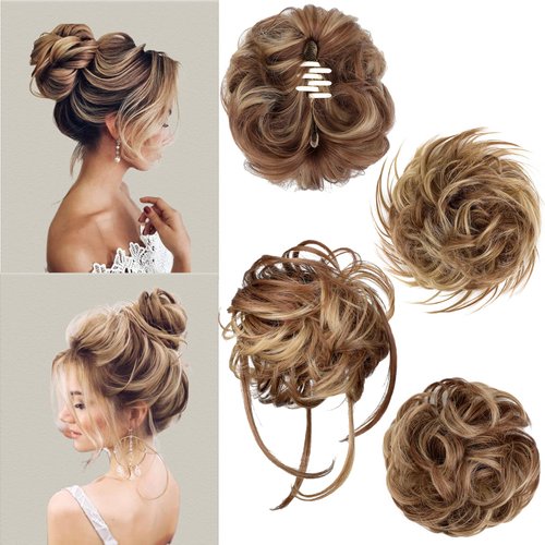 4 Pcs Messy Hair Bun Hairpiece Fake Hair Bun Messy Bun Scrunchie Hair Pieces for Updos Bun Wig Hair Extensions Pieces for Women