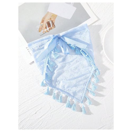 SHENHE Women's Tassel Trim Hair Scarf Headband Eyelet Fringe Triangle Bandana Kerchief Blue One-Size