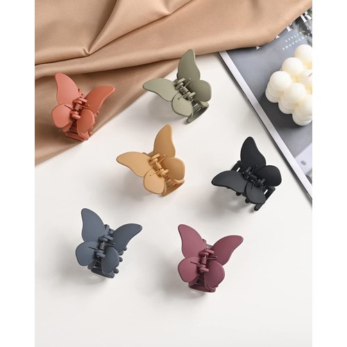 SIROLISA 6PCS Butterfly Hair Claw Clip, Butterfly Claw Hair Clips for Women Girls Small Nonslip Butterfly Jaw Clips for Thick Hair and Strong Hold Hair TypeA