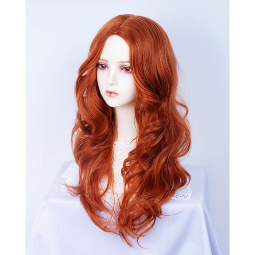 Gerulyss Copper Red Wig for Women Long Wavy Auburn Middle Part Wigs Ginger Synthetic Costume Wig for Halloween,Daily,Party