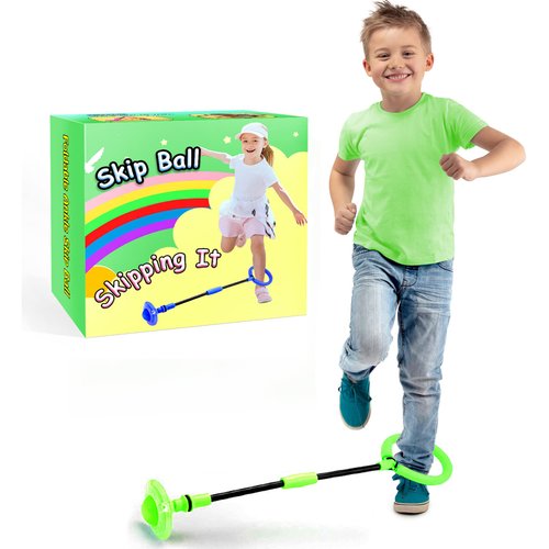 SIERLIKY Skip Ball for Kids, Foldable Ankle Skip Ball Colorful Light Flashing Jumping Ring, Fitness Jump Rope Sports Swing Ball, for Children Adults Boys Girls Toy (Green)