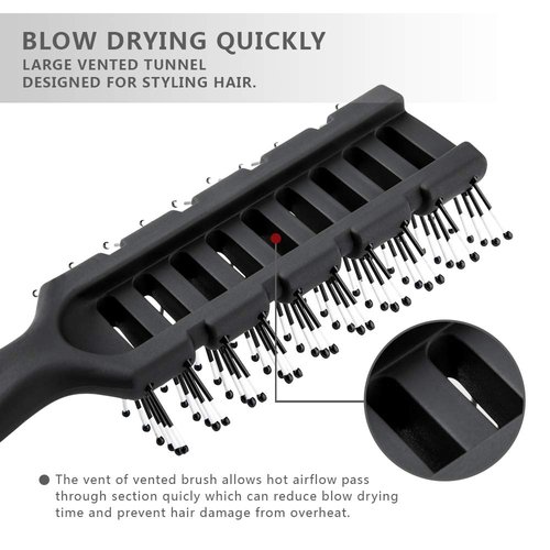 Vented Styling Brush with Ball-Tipped Bristles for Blow Drying Wet, Short, Curly, or Straight Hair for Men and Women (Black)
