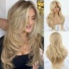 Mayouda Blonde Layered Wig With Curtain Bangs For Women Multi-Layered Wig 26Inch Straight Wavy Hair Gorgeous Wig Natural Looking Synthetic Heat Resistant Wigs for Daily Party Use (26Inch, Blonde#)