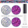 Silver and Purplish Red Holographic Chunky Glitter Cosmetic Body Hair Face Eye Nail for Festival Carnival Concert Beauty Rave Accessories Different Shapes 4 Pots 32g/1.12oz+ Quick Dry Primer Glue Gel