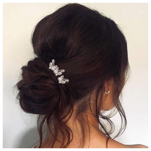 Iaceble Bridal Wedding Pearl Hair Pin Metal Leaf Bride Hairpins Tiny Peal Leaf Hair Pins Headpieces Vintage Pearl Wedding Hair Pins Decorative Hair Accessories for Women and Girls Headdress Pack of 3