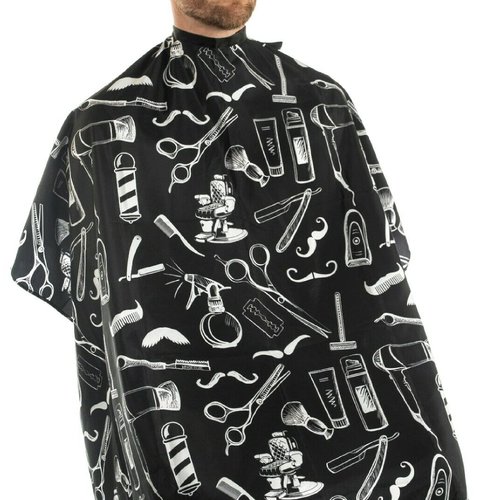 Campbell’s Barber Cape, Snap-Closure Salon Cape for Stylist Stations, Different Patterns and Colors, Barbershop Accessories and Supplies (Black)