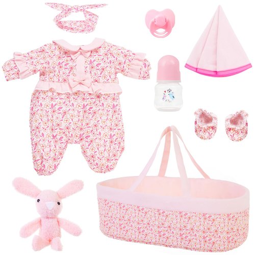 18INDC 8 Pcs Baby Doll Clothes Baby Doll Accessories Set with Bassinet for 17-22 Inch Baby Doll, Newborn Baby Doll Clothes Outfit Accessories fit 17"-22" Reborn Doll Baby Doll Girl