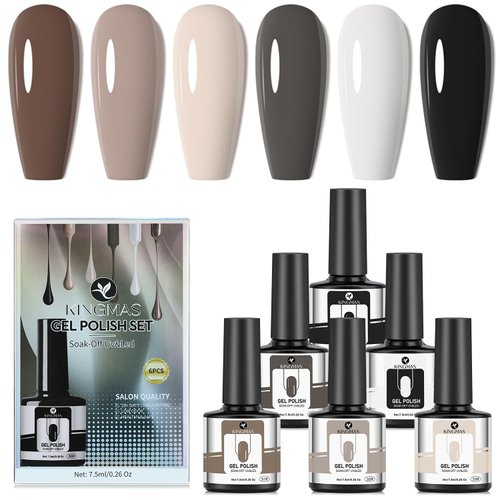 KINGMAS Gel Nail Polish Set, 6 Color Caramel Collection Gel Polish Kit Soak Off UV LED Gel Nail Kits Nail Art Design Decoration Gift for Girls Women Home DIY