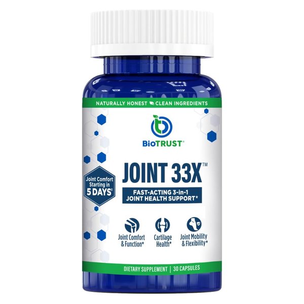 BioTrust Joint 33X Advanced 3-in-1 Joint Support Supplement - Healthy Flexibility, Mobility Relief & Comfort - Boswellia Serrata, Type II Collagen, Hyaluronic Acid - 30 Capsules​