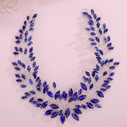 JWICOS Crystal Wedding Headband Bridal Headpiece Hair Vine Wedding Hair Accessories for Bride Women Prom (Blue)