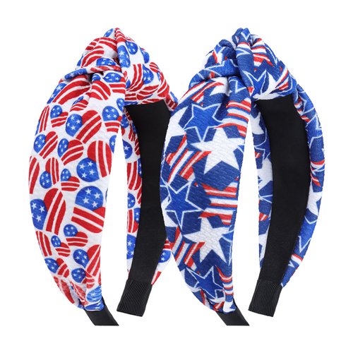 Lanmerry 4th of July Knotted Headband for Women Patriotic Wide Headbands American Flag Hair Accessories for Girls Red White and Blue Gifts for Women