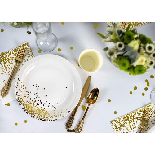 Party Chic Gold Napkins – 50 Pack of Party Napkins, White and Gold Cocktail Napkins for Birthday, Bridal Shower, Beverage, Bar, Christmas