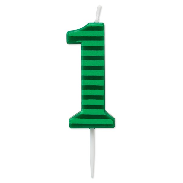 Papyrus Number 1 Birthday Candle, Green Stripes (1-Count)