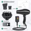 Wazor Professional Tourmaline Hair Dryer 1875W Fast Drying Blow Dryer with Concentrator & Diffuser & Pik Lightweight Ionic Hairdryer with 2 Speed and 3 Heat Setting