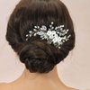 Unicra Flower Bride Wedding Hair Comb Leaf Silver Bridal Headpiece Pearl Hair Accessories Crystal Hair Piece Jewelry for Women and Girls (A Silver)