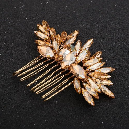 Teyglen Bridal Wedding Hair Comb Gold Crystal Bride Hair Side Comb Handmade Red Blue Black Rhinestone Crystal Hair Pieces Hair Accessories for Bride Vintage Headpieces for Women Bride Girls
