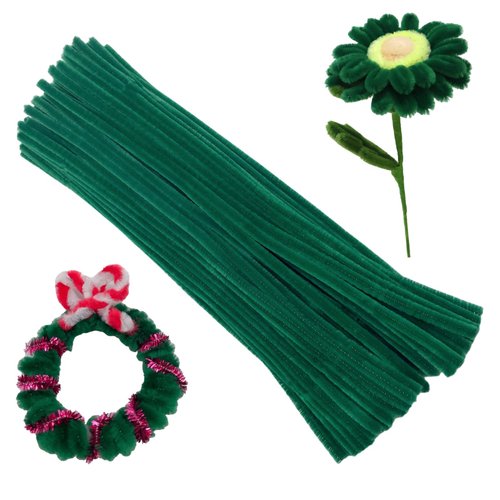 Apedoixy 100 Pieces Dark Green Craft Pipe Cleaners,6mm x 12inch Thick Fuzzy Chenille Stem Sticks Pipe Cleaners for Craft Art DIY Projects Decorations