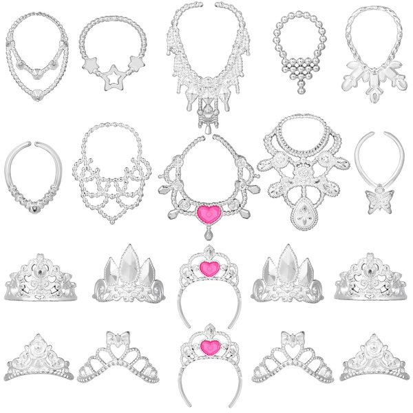Sumind Doll Accessories Jewelry Set 20 Pieces Doll Necklace Crown Play Set Doll Dress up Jewelry Includes 10 Necklaces and 10 Crowns for 11.5 Inch Doll