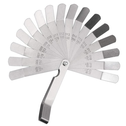 CAMWAY Bent Feeler Gauge 16 Blade Feeler Gauge Imperial/Metric 45º Blades Offset Stainless Steel Feeler Gauge Measuring Tools for Measuring Gap