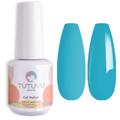 TUTUYU Gel Nail Polish,15ml UV/LED Soak Off Neon Light Blue Gel Polish for Manicure Salon or DIY Nail Art at Home,Bright Blue Spring Summer Color Gel Kit - GP0086